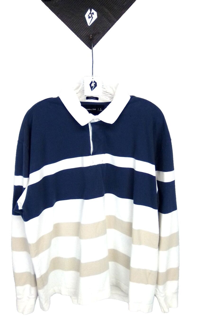 Abercrombie Fitch Men's Vintage Rugby Y2K Striped Long Sleeve Collar Shirt L